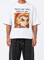 Not Very Umai – White Tee – model shot | Demon Slayer