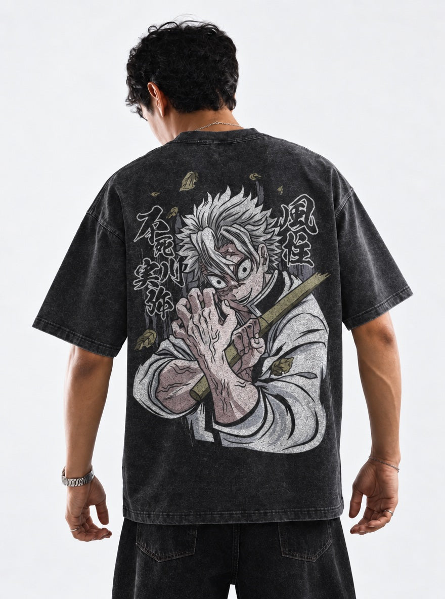 Sanemi Scars – Black T-Shirt – model shot | Demon Slayer