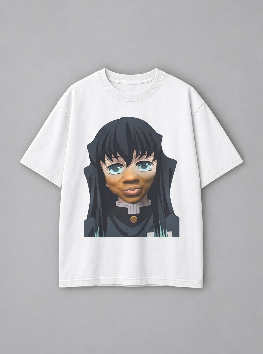 Real Face Muichiro – White Tee – mockup | Demon Slayer