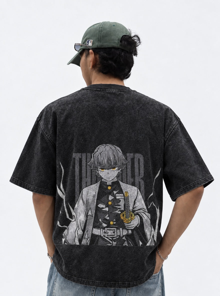 Zenitsu Awakened – Black T-Shirt – model shot | Demon Slayer