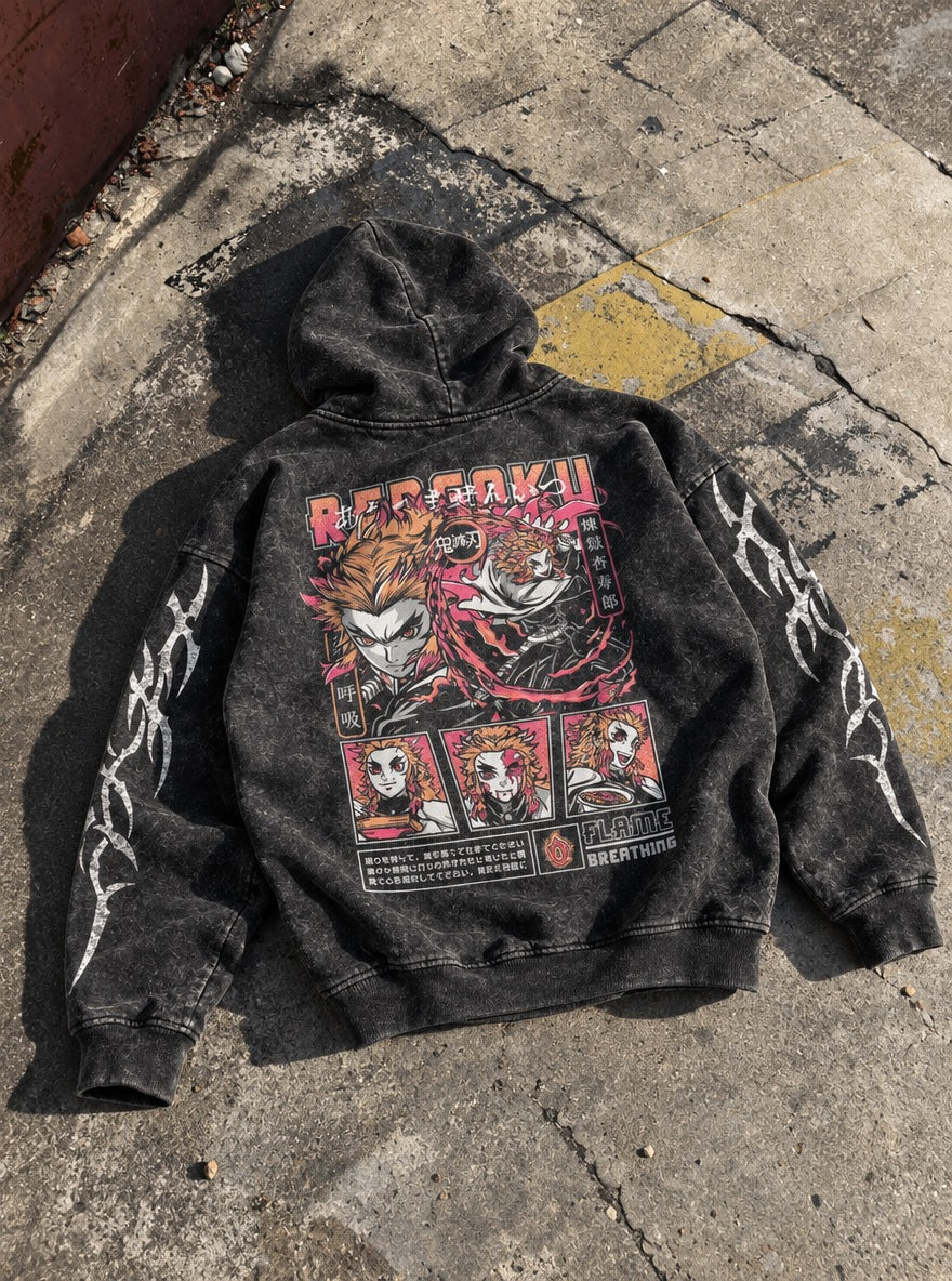 Rengoku Tribute – Hoodie – flat-lay | Demon Slayer