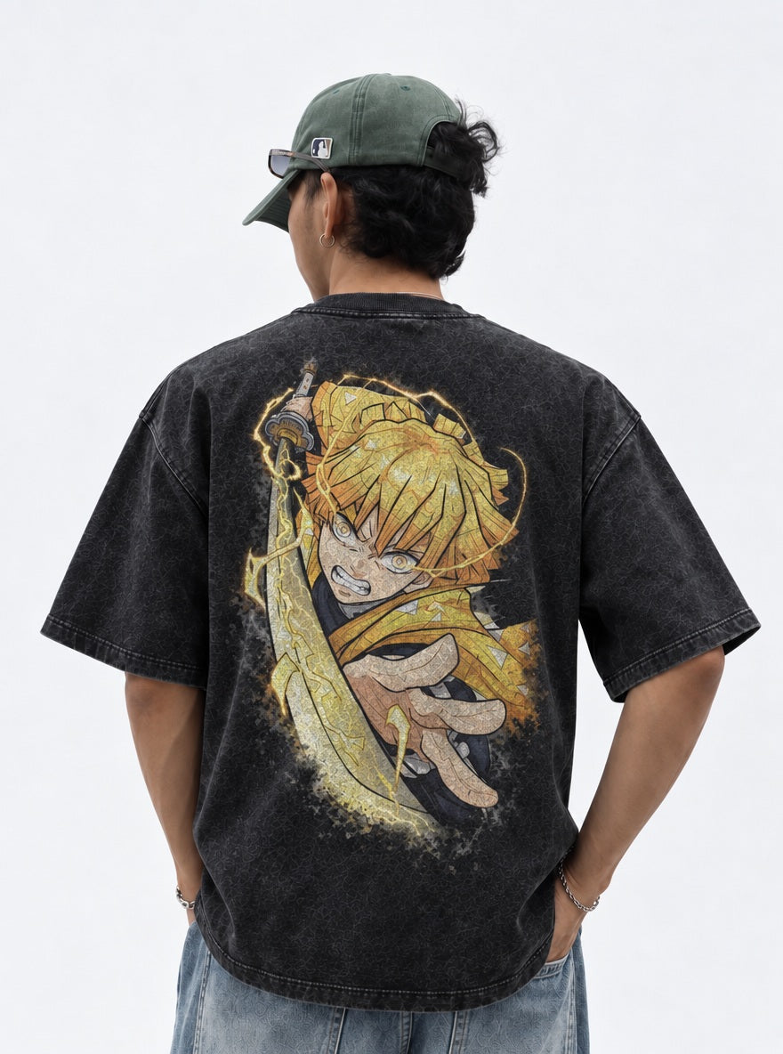 Zenitsu Godspeed – Black T-Shirt – model shot | Demon Slayer
