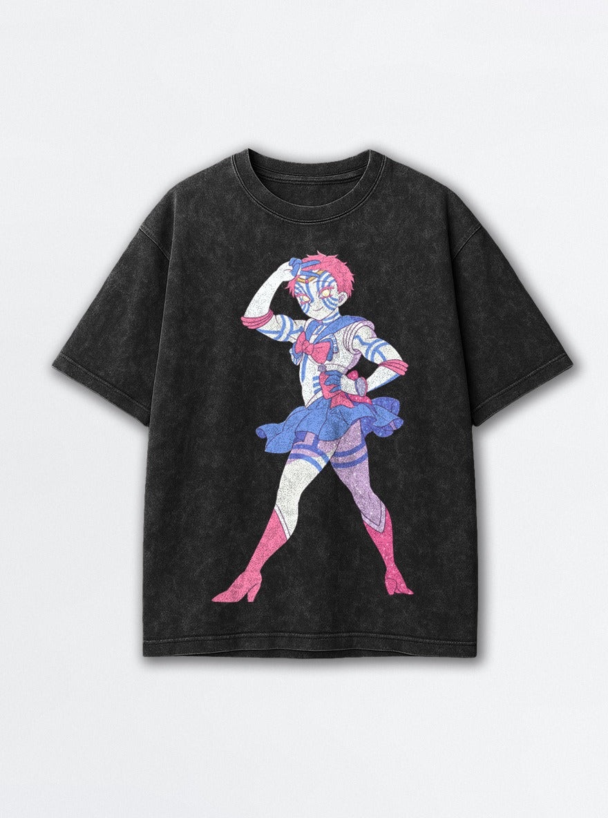 Sailor Akaza – Black Acid Wash Tee – mockup | Demon Slayer
