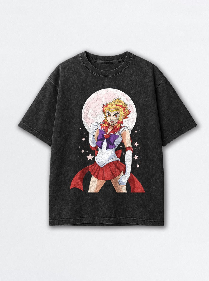 Sailor Rengoku – Black Acid Wash Tee – mockup | Demon Slayer