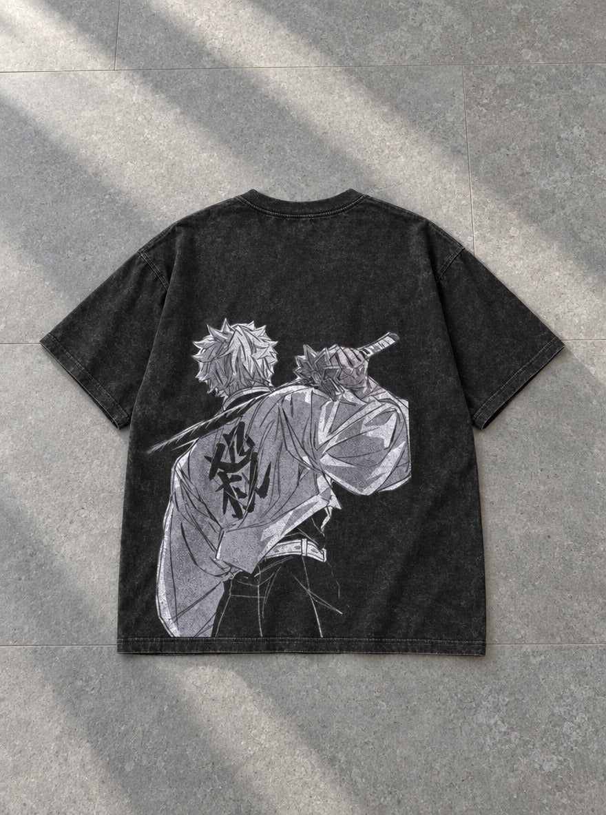 Sanemi Back – Black T-Shirt – flat-lay | Demon Slayer