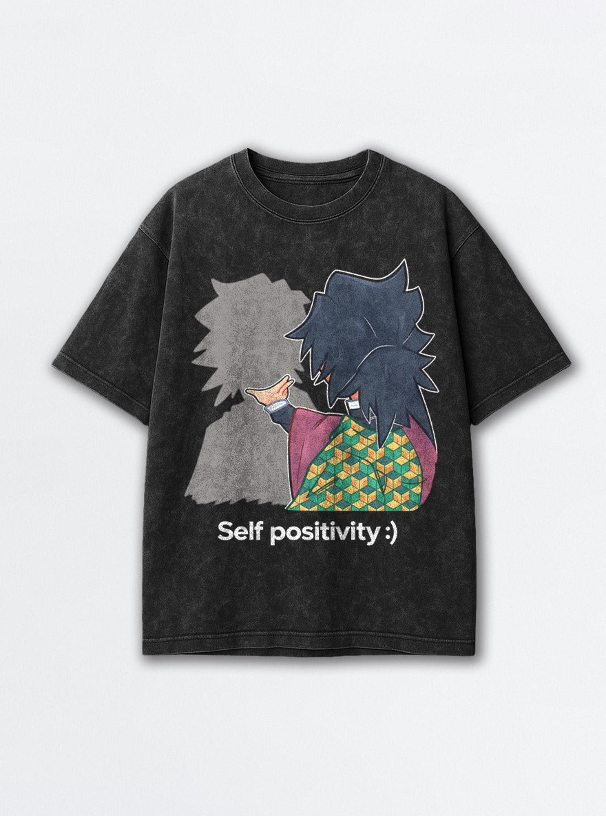 Self Positivity Giyu – Black Acid Wash Tee – mockup | Demon Slayer
