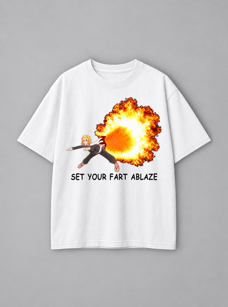 Set Your Fart Ablaze – White Tee – mockup | Demon Slayer
