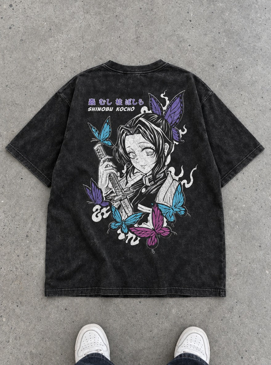Shinobu Butterfly – Black T-Shirt – flat-lay | Demon Slayer