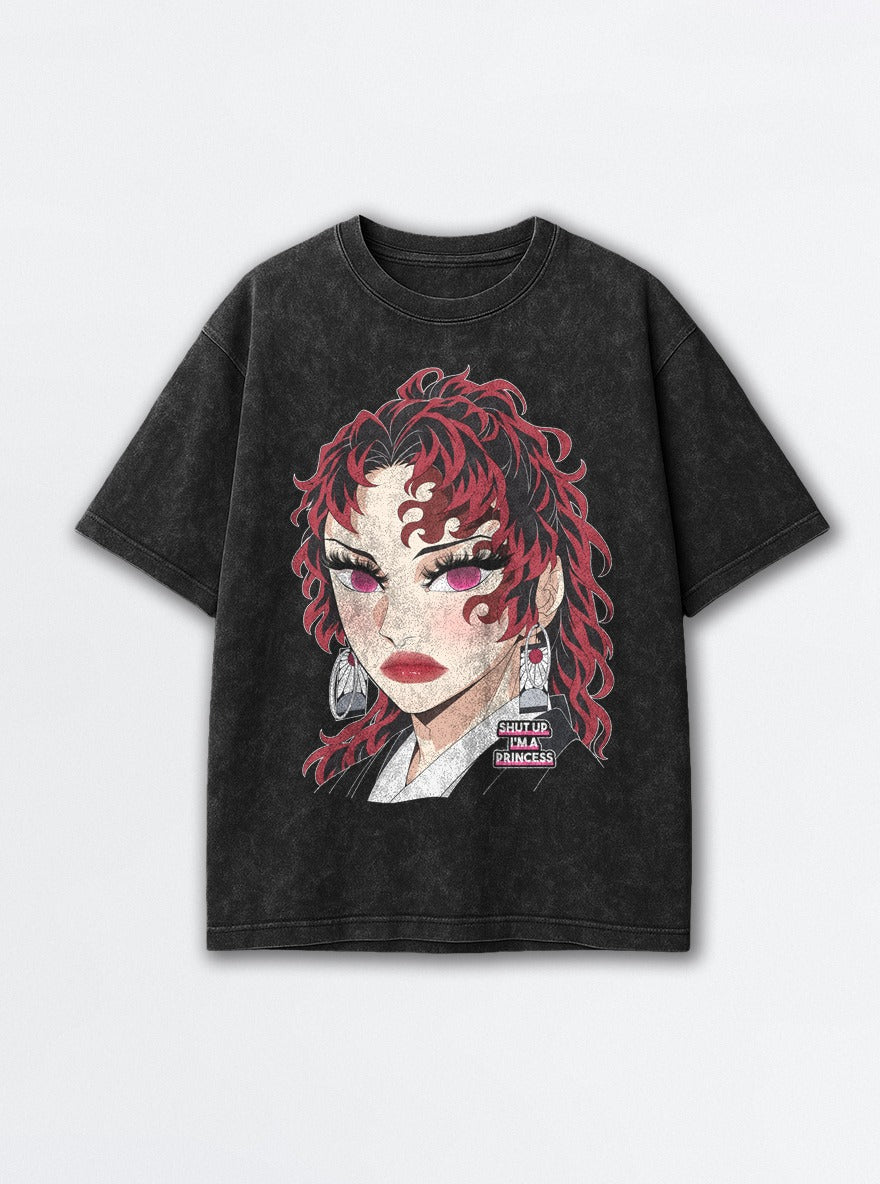 Shut Up I'm a Princess – Black Acid Wash Tee – mockup | Demon Slayer