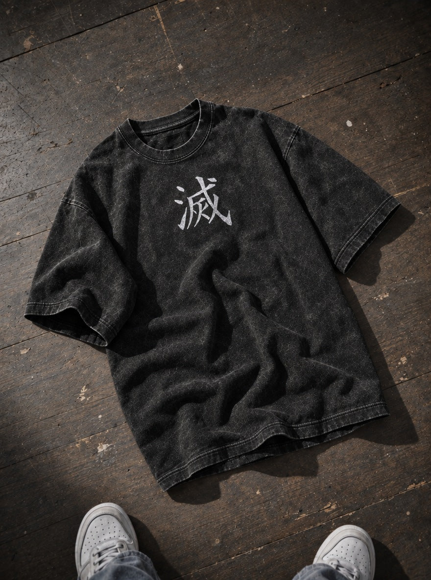 Slayer Mark – Black T-Shirt – flat-lay | Demon Slayer
