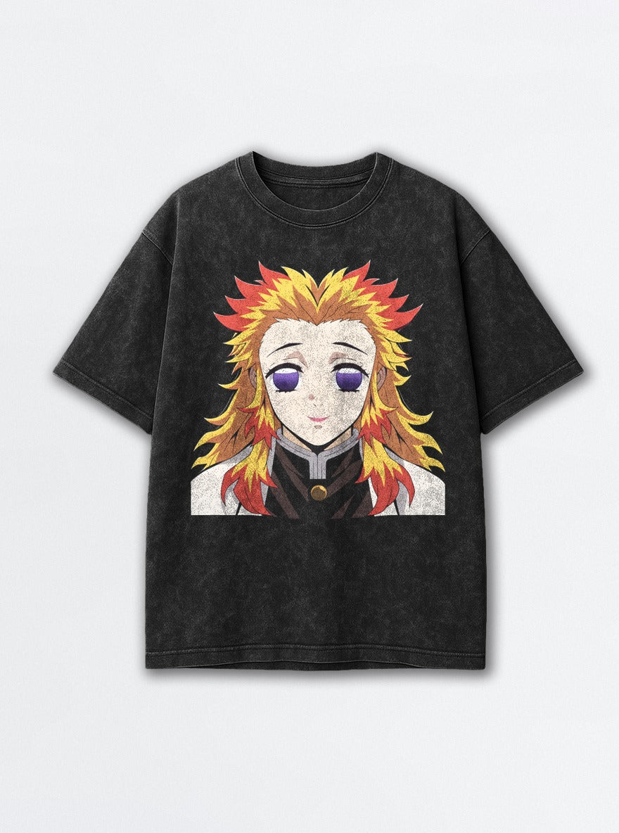 Soft Rengoku – Black Acid Wash Tee – mockup | Demon Slayer
