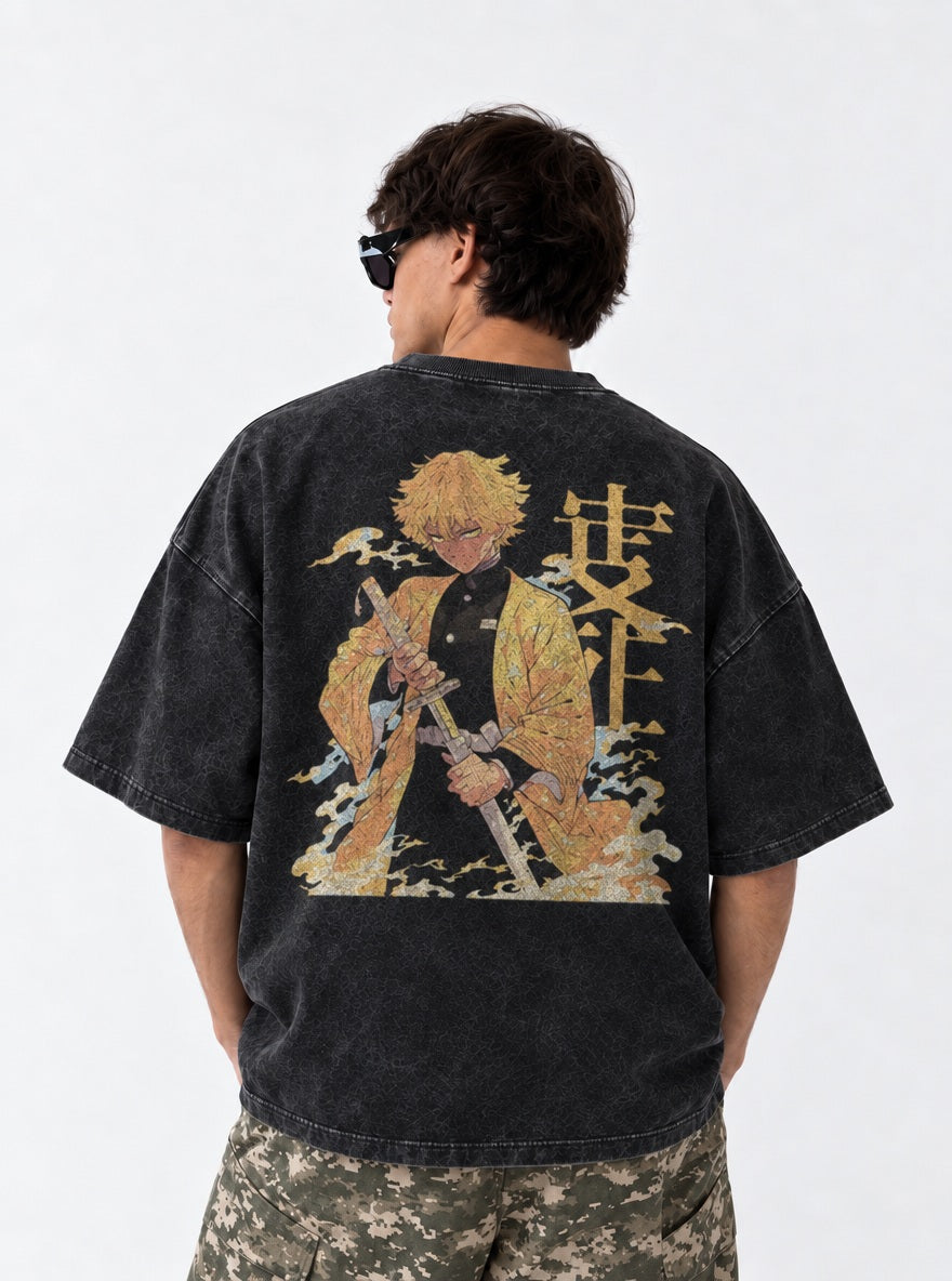 Thunderclap – Black T-Shirt – model shot | Demon Slayer