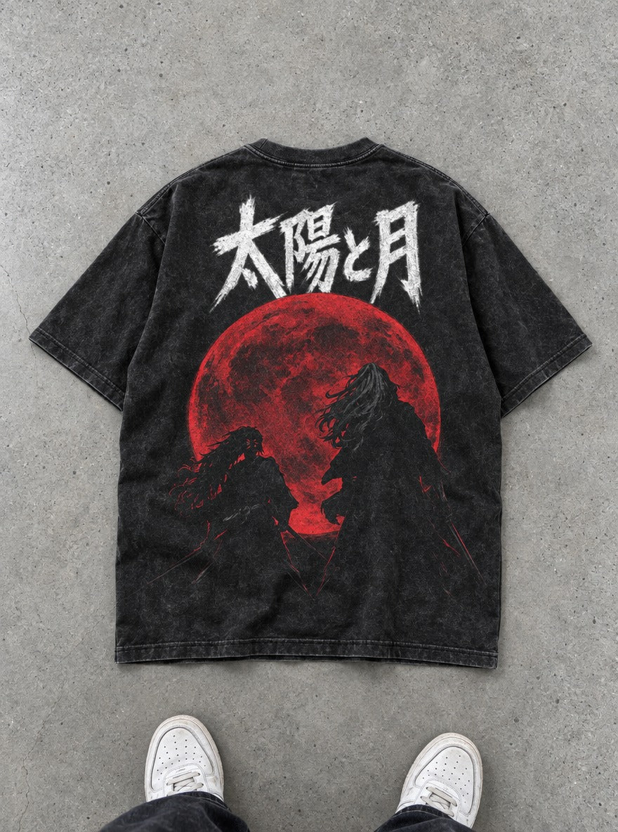 Sun and Moon – Black T-Shirt – flat-lay | Demon Slayer