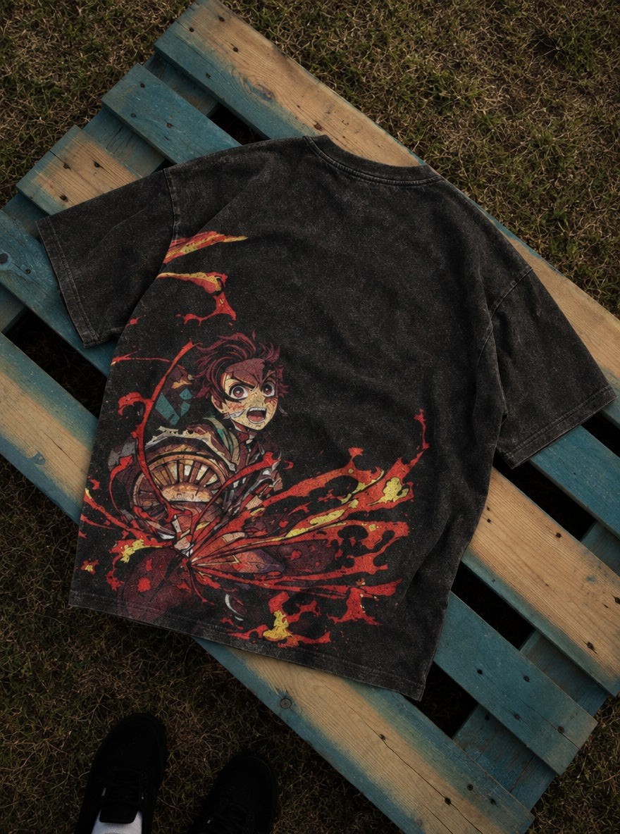 Sun Slash – Black T-Shirt – flat-lay | Demon Slayer