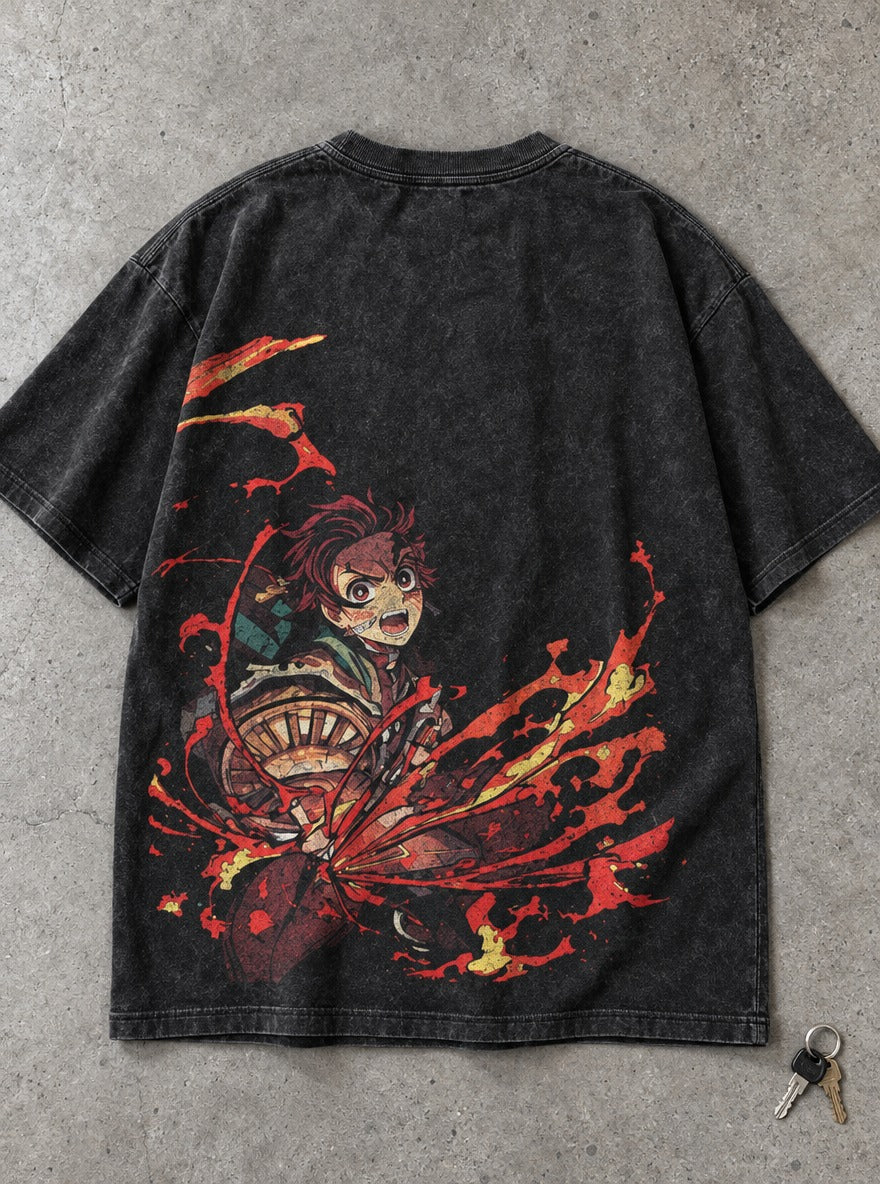 Sun Slash – Black T-Shirt – flat-lay | Demon Slayer