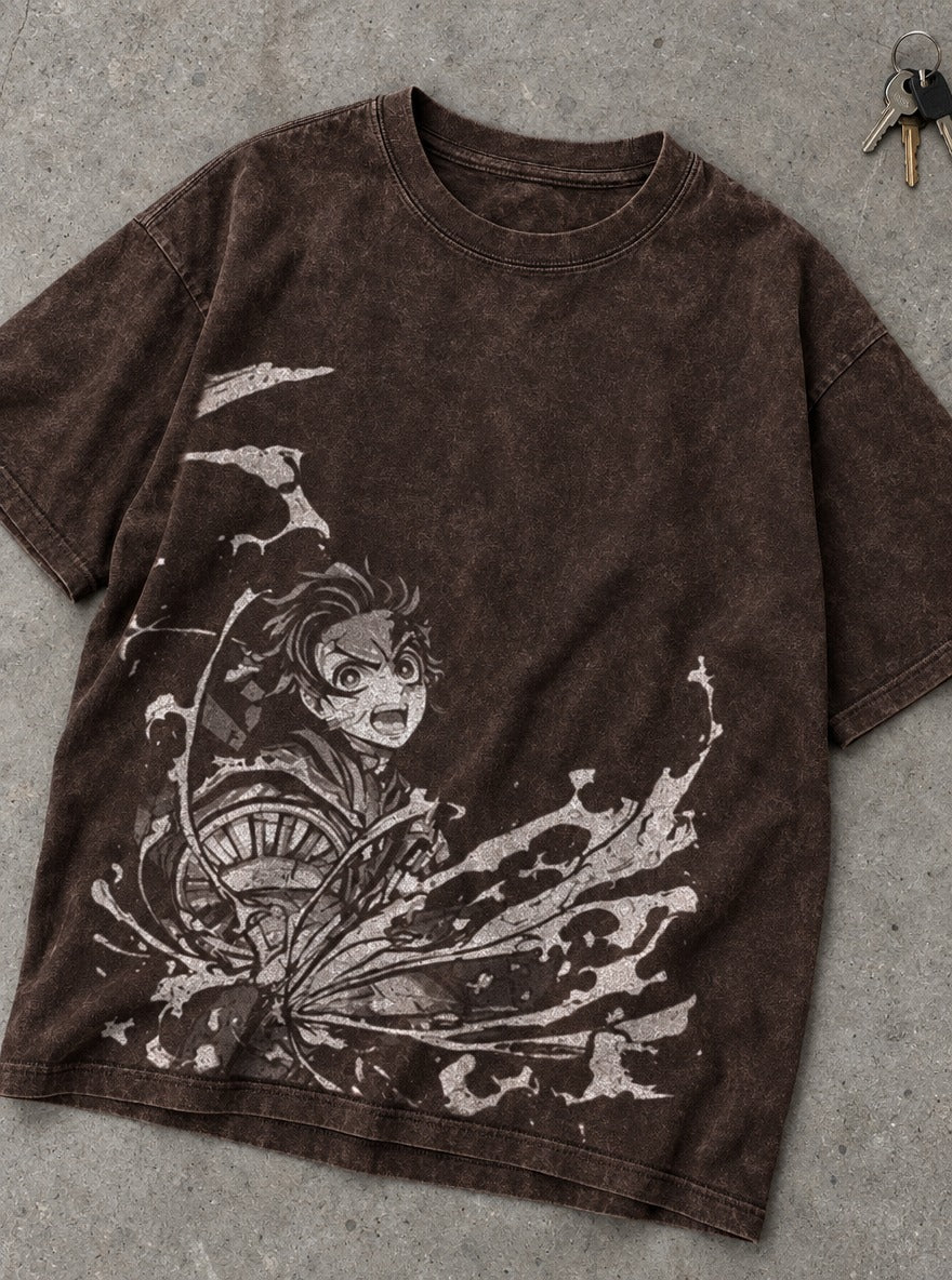 Sun Slash – Brown T-Shirt – flat-lay | Demon Slayer
