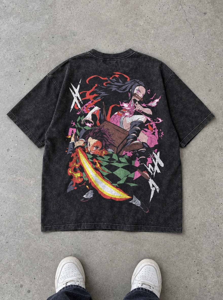 Tanjiro & Nezuko – Black T-Shirt – flat-lay | Demon Slayer