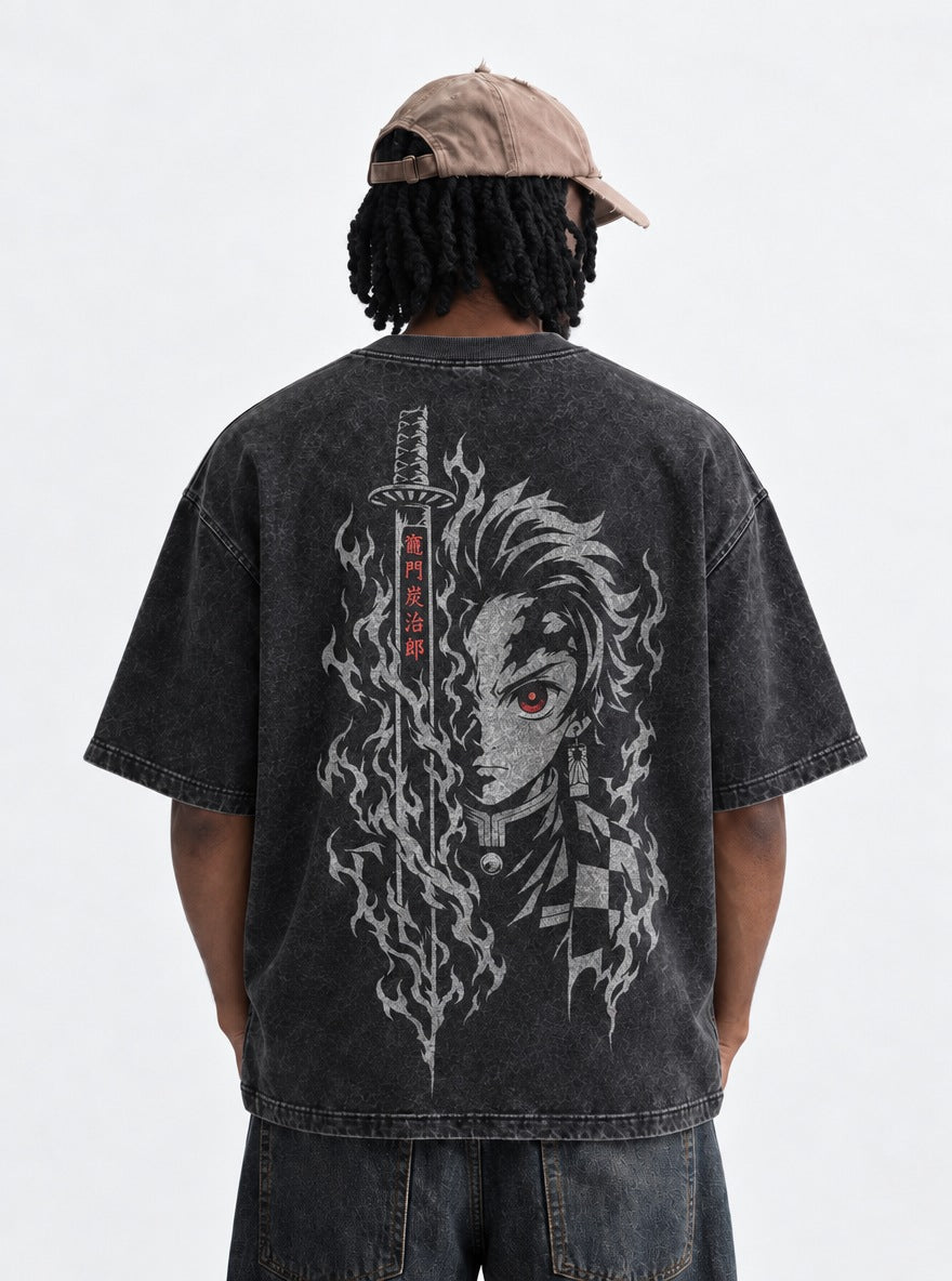 Tanjiro Blade – Black T-Shirt – model shot | Demon Slayer