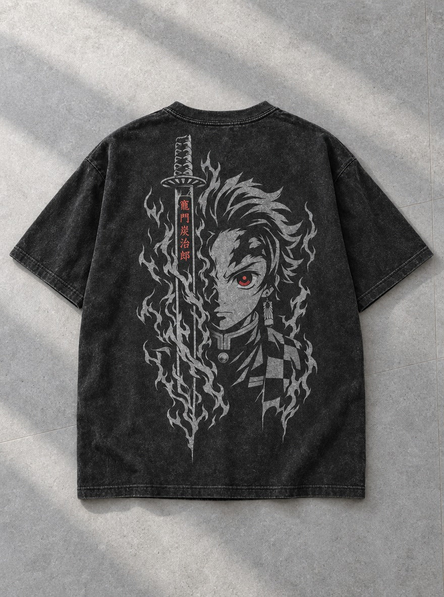 Tanjiro Blade – Black T-Shirt – flat-lay | Demon Slayer