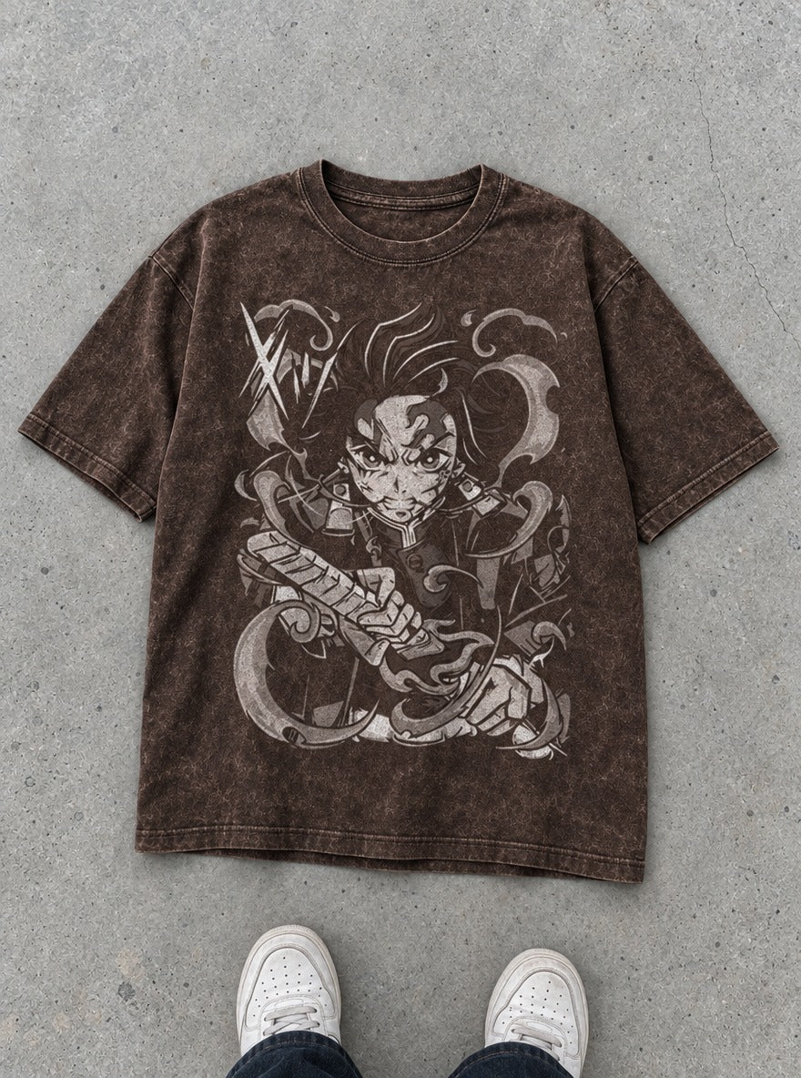 Tanjiro Duo – Brown T-Shirt – flat-lay | Demon Slayer