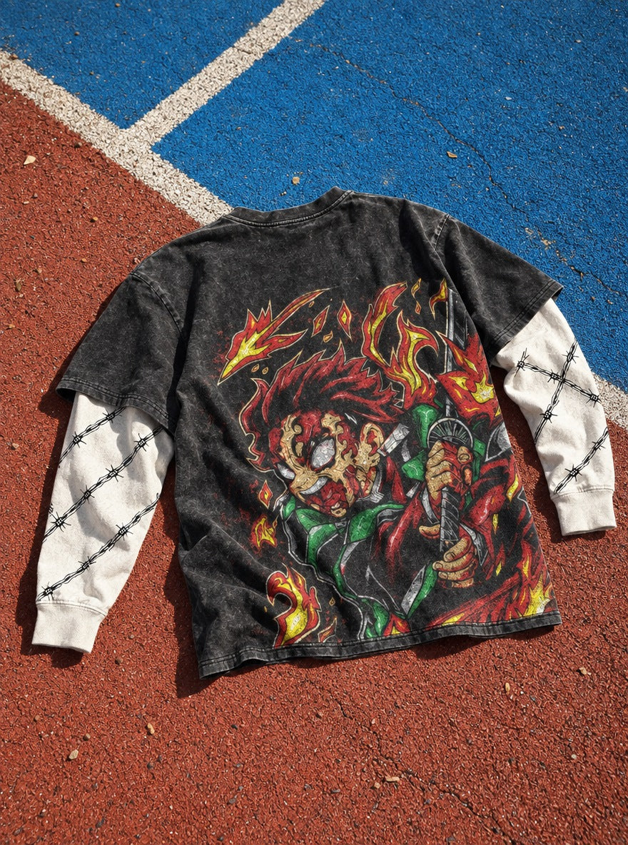 Tanjiro Inferno – Double Sleeves – flat-lay | Demon Slayer