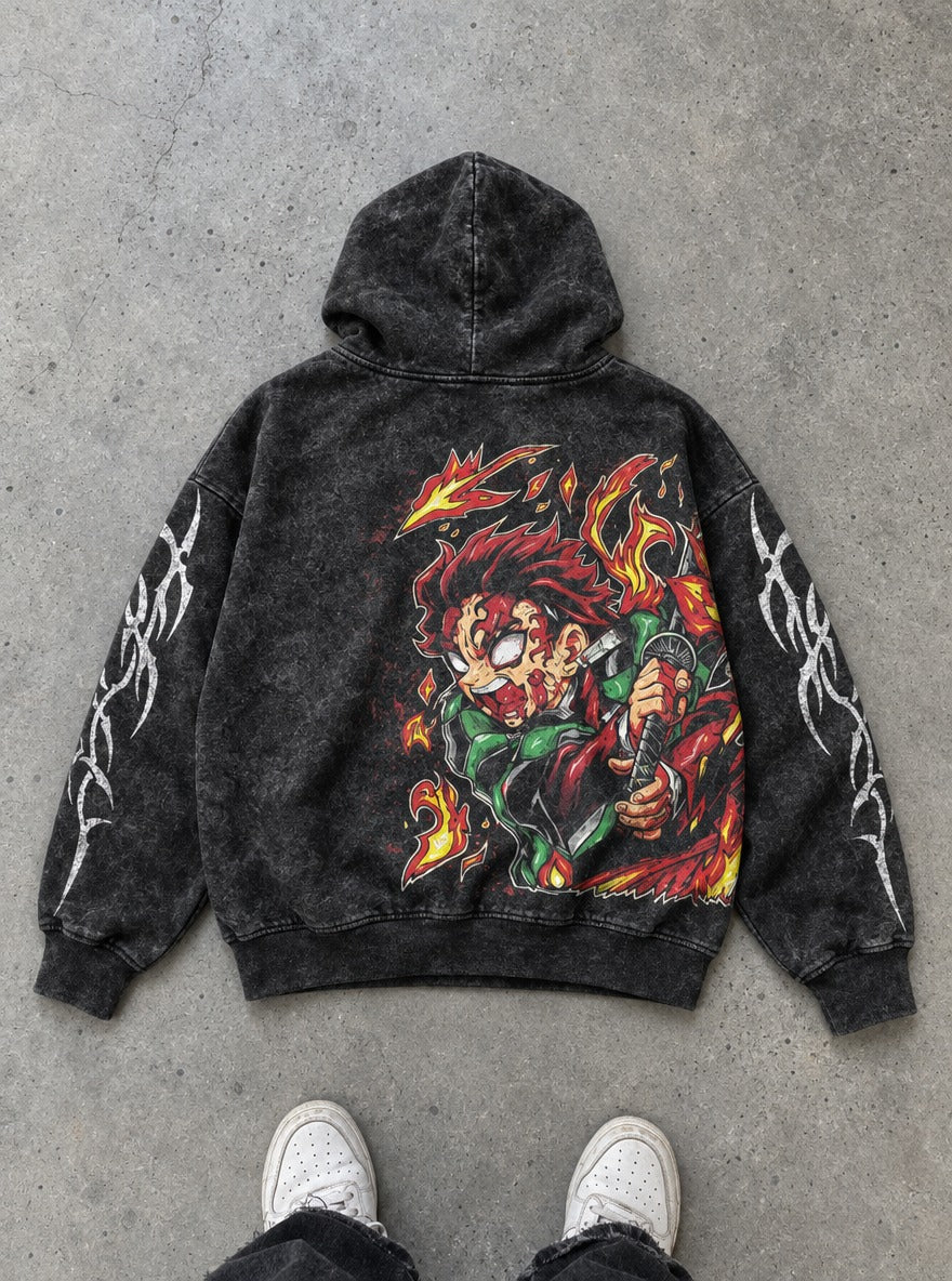 Tanjiro Inferno – Hoodie – flat-lay | Demon Slayer