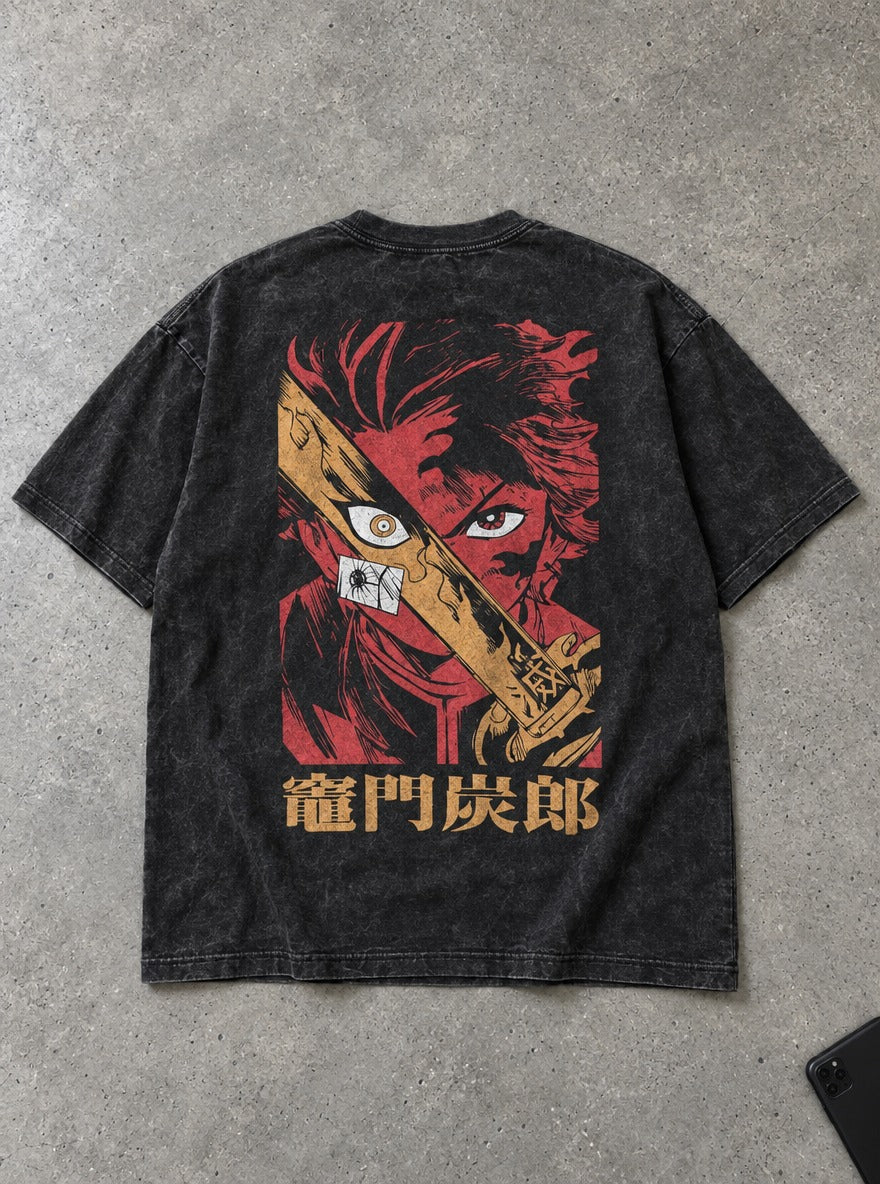 Tanjiro Red – Black T-Shirt – flat-lay | Demon Slayer