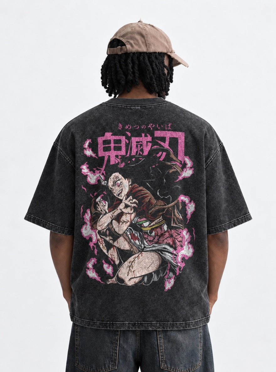 Nezuko Rage – Black T-Shirt – model shot | Demon Slayer