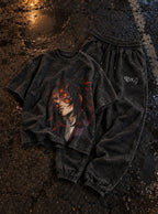 Black Tee & Joggers Combo – Kokushibo Gaze – flat-lay | Demon Slayer