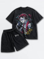 Black Tee & Shorts Combo – Akaza Unleashed – mockup | Demon Slayer