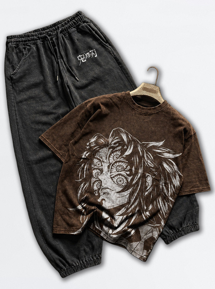 Brown Tee & Joggers Combo – Many-Eyed Face – mockup | Demon Slayer