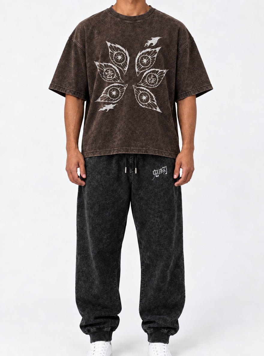 Brown Tee & Joggers Combo – Six Eyes – model shot | Demon Slayer