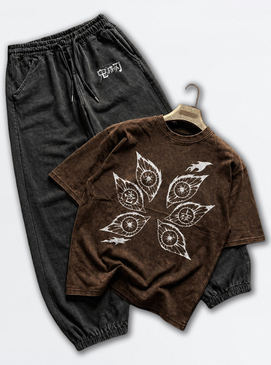 Brown Tee & Joggers Combo – Six Eyes – mockup | Demon Slayer