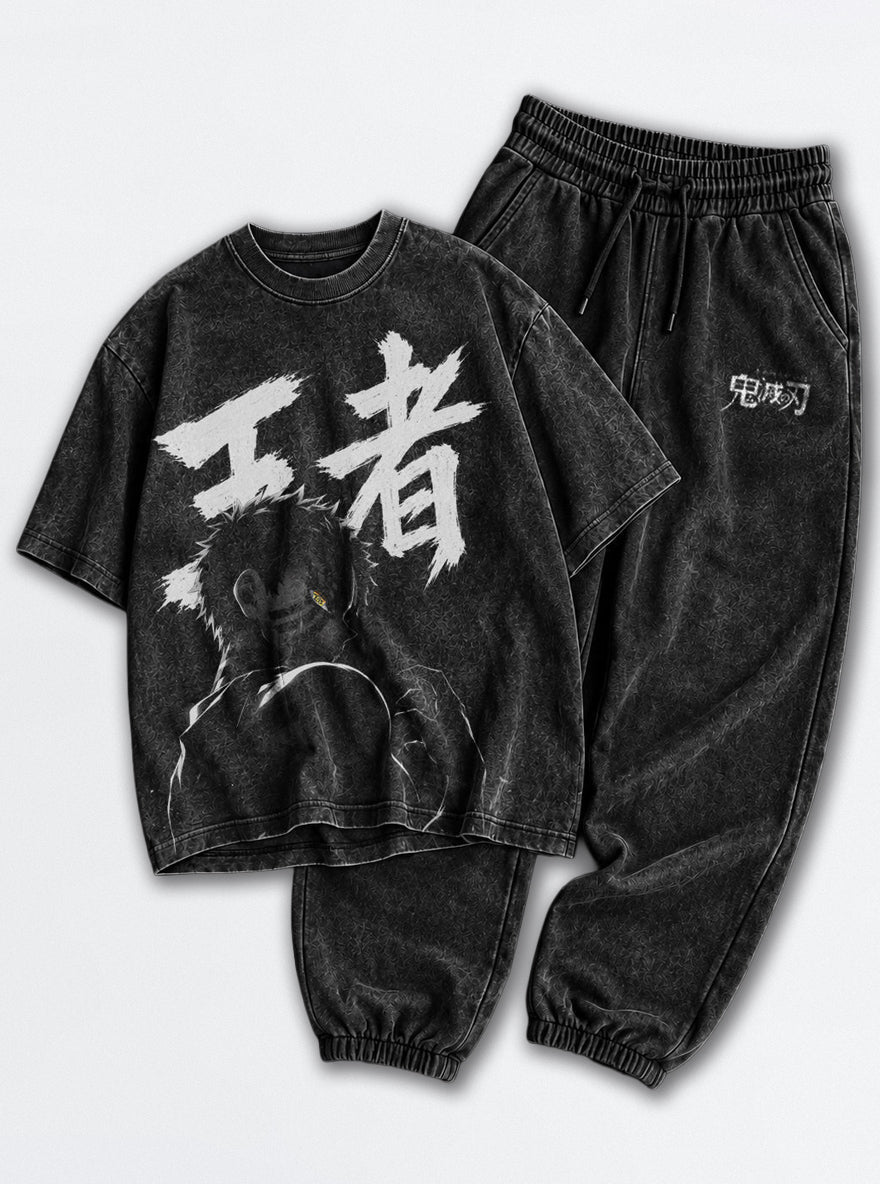 Cool Black Tee & Joggers Combo – Akaza King – mockup | Demon Slayer