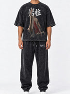 Cool Black Tee & Joggers Combo – Stone Pillar – model shot | Demon Slayer