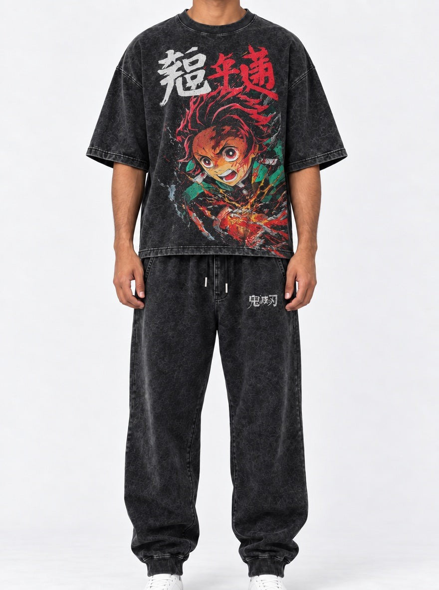 Slayers Tee & Joggers Combo – Tanjiro Blaze – model shot | Demon Slayer