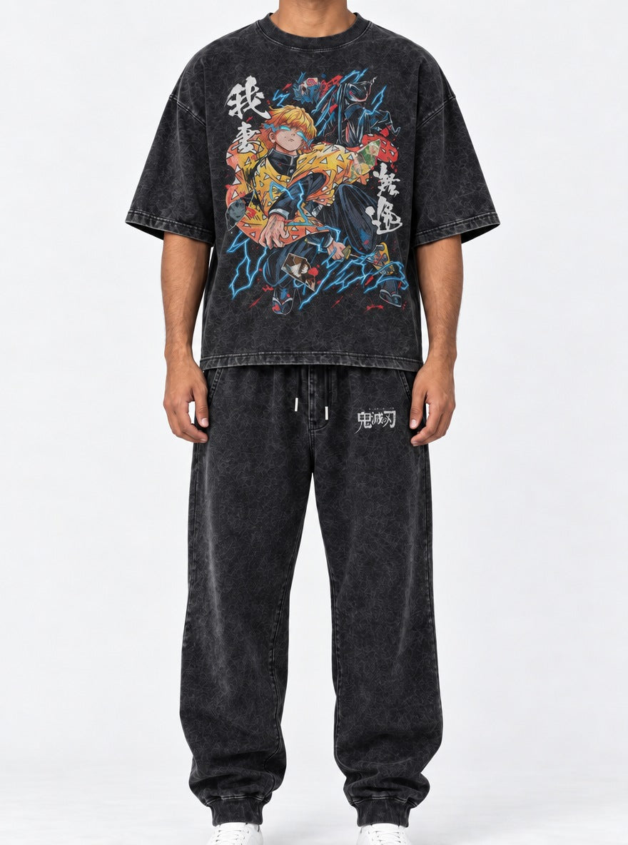 Slayers Tee & Joggers Combo – Zenitsu Lightning – model shot | Demon Slayer