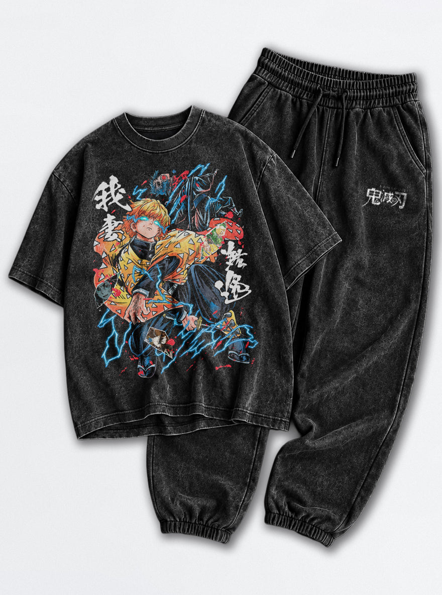 Slayers Tee & Joggers Combo – Zenitsu Lightning – mockup | Demon Slayer