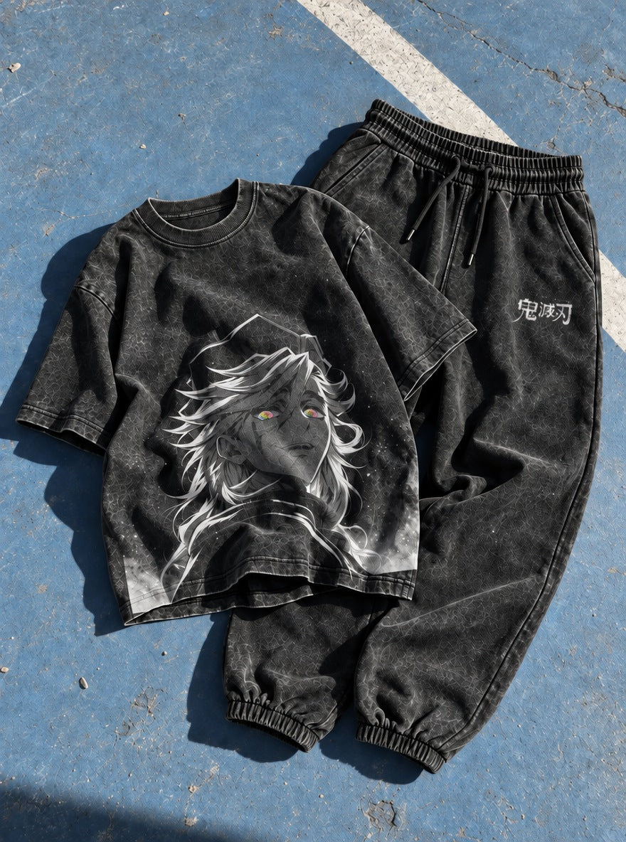 Upper Ranks Tee & Joggers Combo – Doma Smile – flat-lay | Demon Slayer