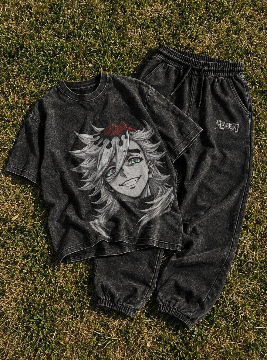 Upper Ranks Tee & Joggers Combo – Doma Grin – flat-lay | Demon Slayer