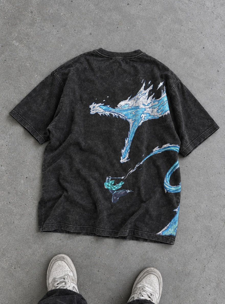 Water Dragon – Black T-Shirt – flat-lay | Demon Slayer