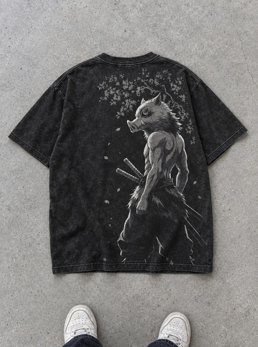 Wild Boar – Black T-Shirt – flat-lay | Demon Slayer
