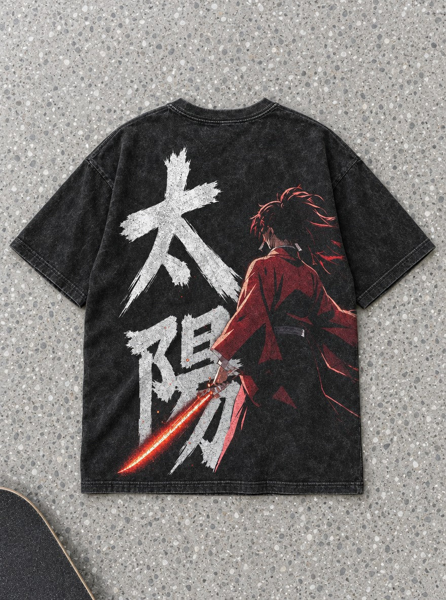 Yoriichi Sun – Black T-Shirt – flat-lay | Demon Slayer