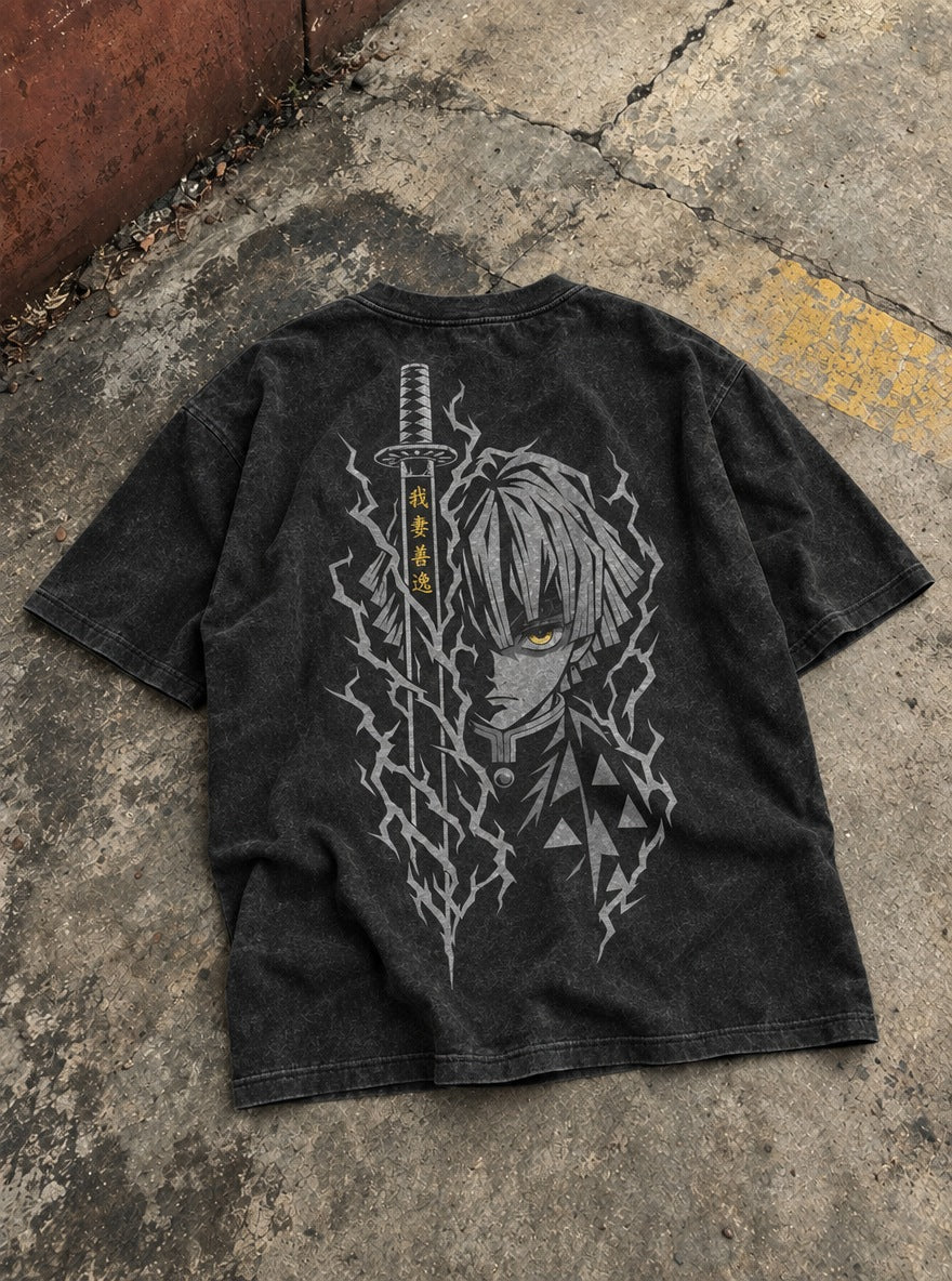 Zenitsu Blade – Black T-Shirt – flat-lay | Demon Slayer
