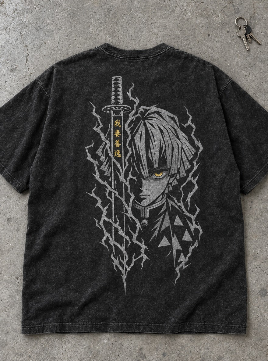Zenitsu Blade – Black T-Shirt – flat-lay | Demon Slayer