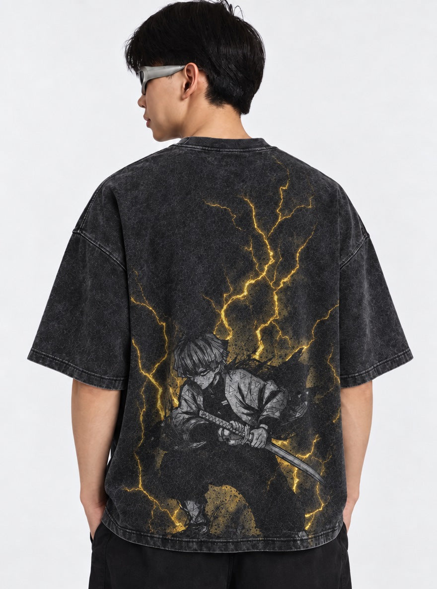 Zenitsu Thunderclap – Black T-Shirt – model shot | Demon Slayer