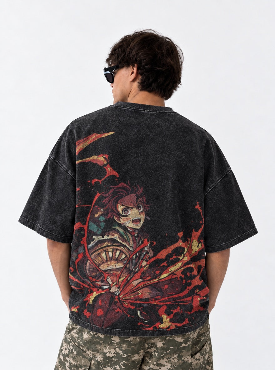 Sun Slash – Black T-Shirt – model shot | Demon Slayer