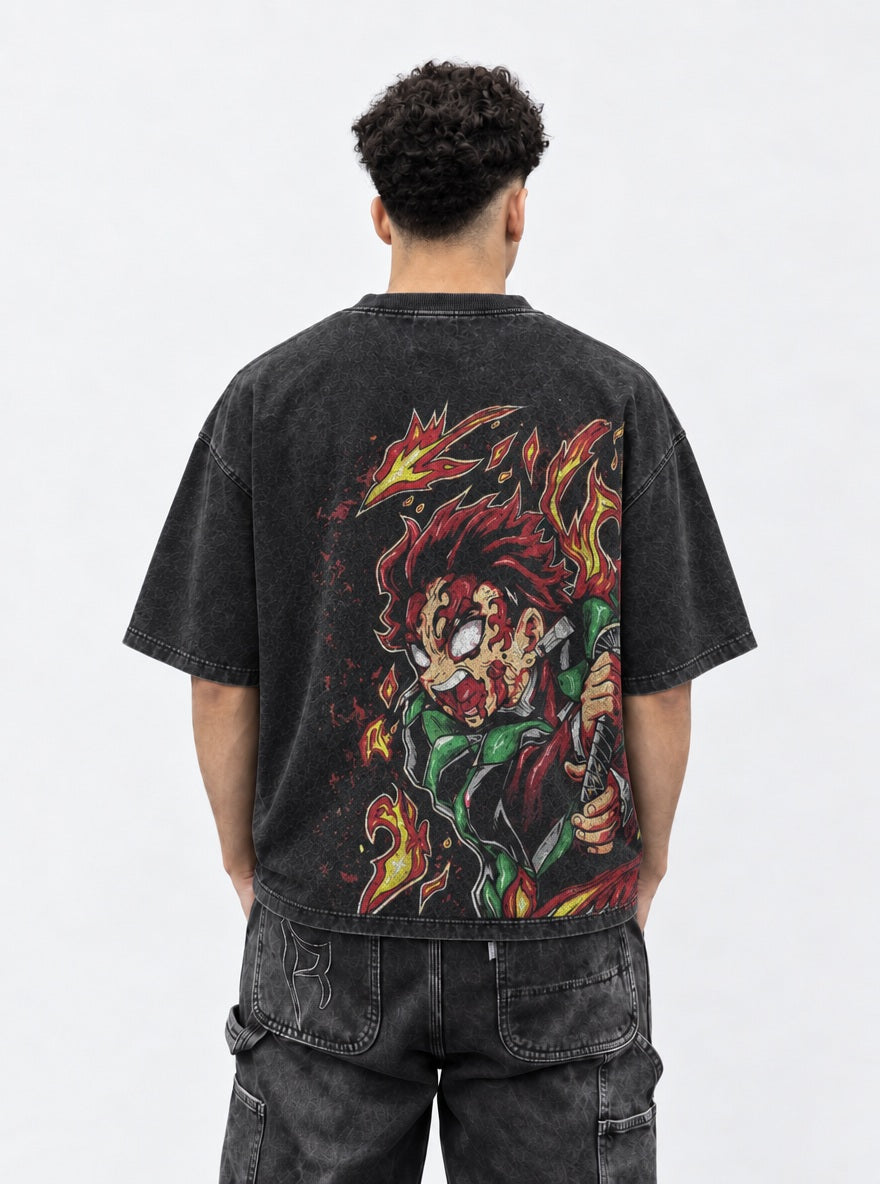 Tanjiro Inferno – Black T-Shirt – model shot | Demon Slayer