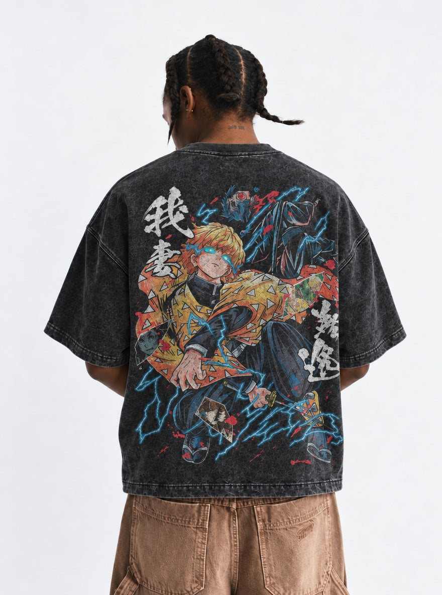 Zenitsu Lightning – Black T-Shirt – model shot | Demon Slayer