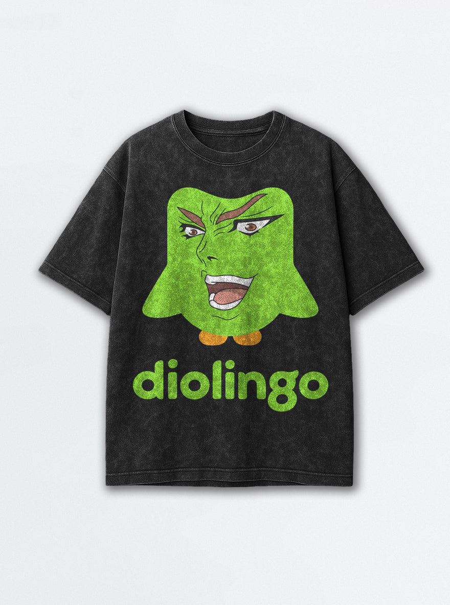 Dio Lingo – Black Acid Wash Tee – mockup | Meme Tees